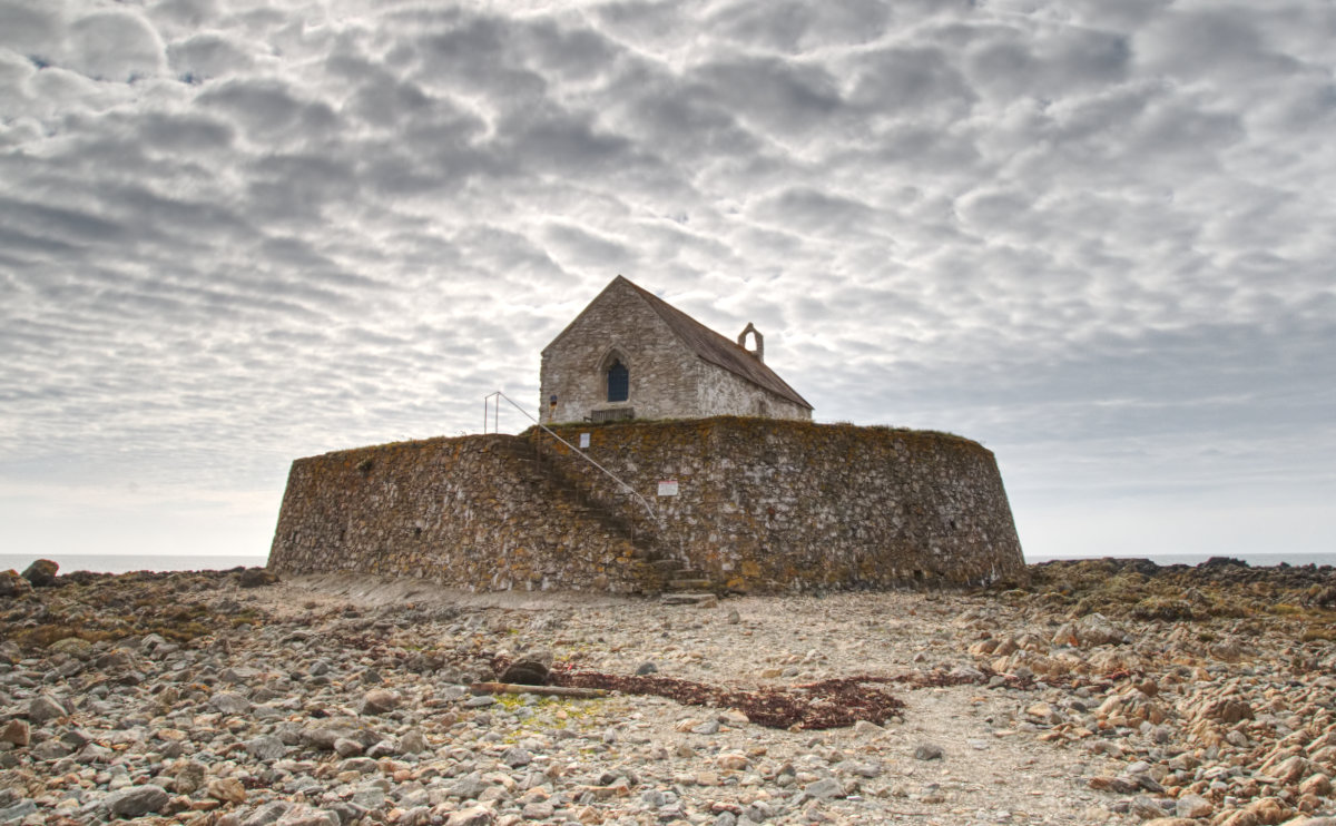 Looking back at the Church at low tide